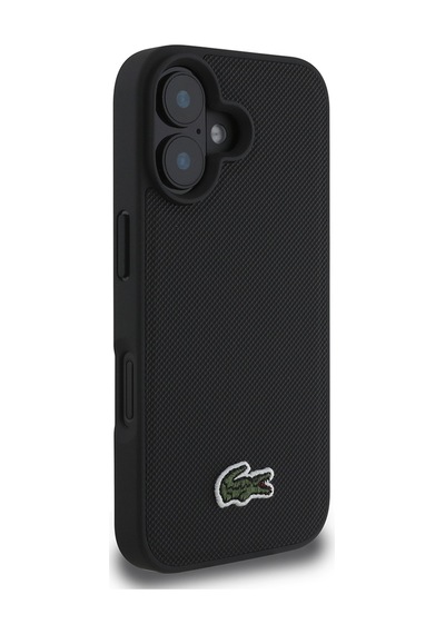 Apple Uyumlu iPhone 16 Kılıf Lacoste Lisanslı Pu Pike Desenli Timsah Logolu Ve Type-c Kablo 1.5m Siyah