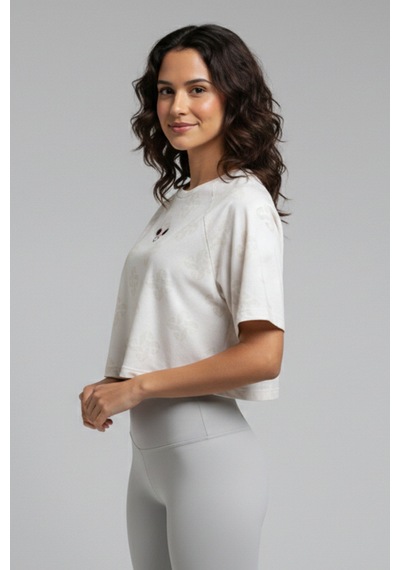 Soft&Basic Kadın 2'li Nakışlı %100 Organik Pamuk Bisiklet Yaka Kısa Crop T-shirt Beyaz-beyaz