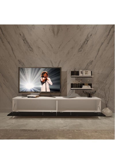 Decoraktiv Eko 4 Slm Std Retro Tv Ünitesi Tv Sehpası - Beyaz Siyah Beyaz - Siyah