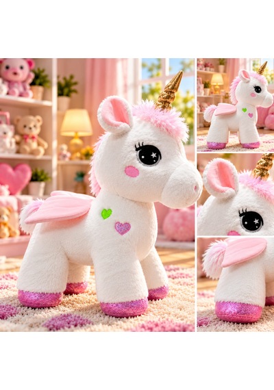 Kanatlı Boynuzlu Unicorn Pony Peluş Oyuncak 55 Cm Açık Mavi