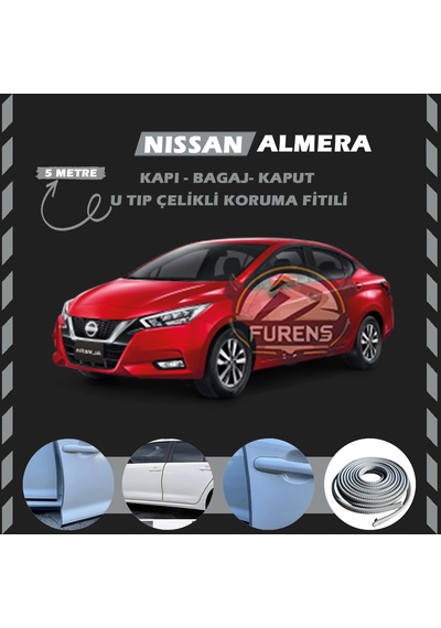 Nissan Almera Oto Araç Kapı Koruma Fitili 5 Metre Parlak Gri Renk