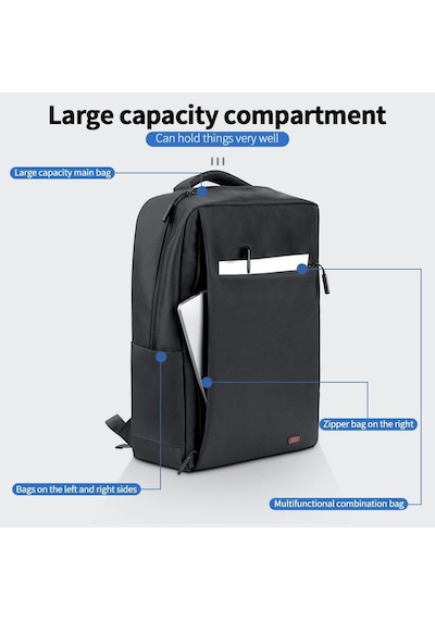 Cb02 17 İnç Su Geçirmez Bölmeli Fonksiyonel İş Ve Günlük Laptop Sırt Çantası Renkli