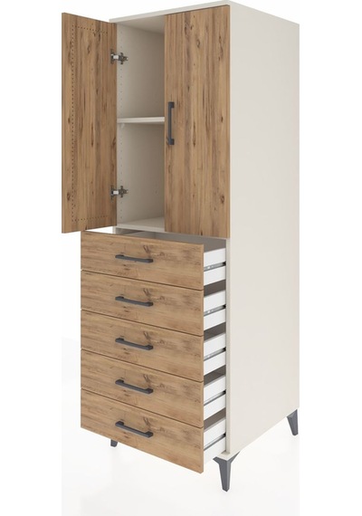 Kronos Dolap 2 Raflı 5 Çekmeceli 2 Kapaklı 60x59x182 Aytaşı-çam Aytaşı