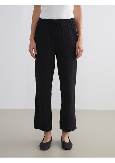 Lcw Comfort Siyah Beli Lastikli Dokulu Kadın Pantolon