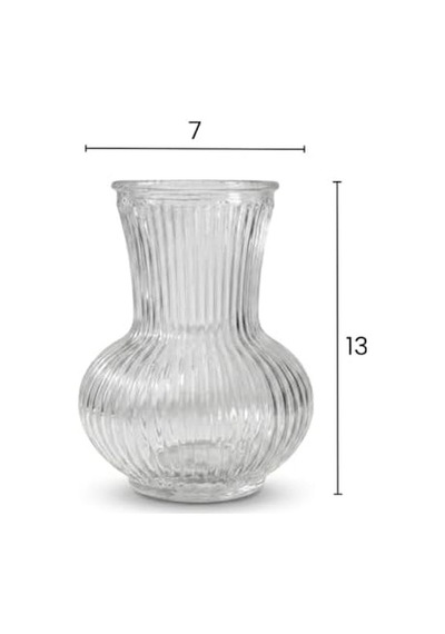 Pure Model El Yapımı Üfleme Cam Küçük Vazo - Şeffaf Optikli Dekoratif Çiçeklik 13x7 Cm