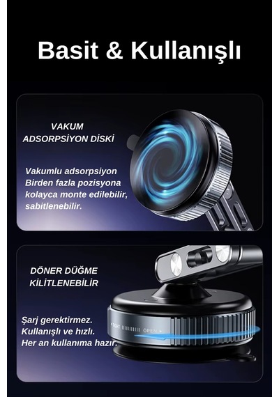 Wearfitpro W53 Alüminyum Alaşımlı Vantuzlu Telefon Tutucu 360 Döner Esnek Kol Cam Fayans Ahşap Ve Araç Uyumlu Gri