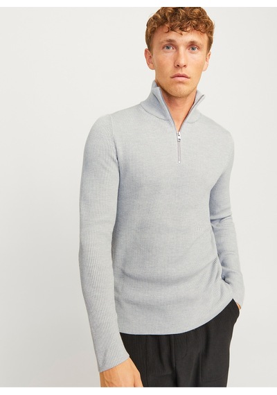 Bisiklet Yaka A-form Fit Gri Erkek Kazak 12257773 Jjeperfect Knıt Half Zıp S Gri