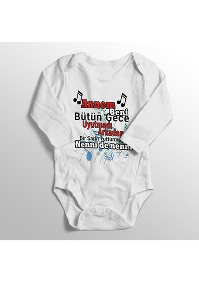 İmaj Tuğbababy Bebebk Beyaz Annem Bütün Gece Uyutmadı Beni Baskılı Zıbın Beyaz