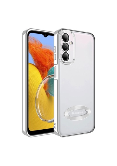 Zore Samsung Galaxy Uyumlu M14 Kılıf Kamera Korumalı Logo Gösteren Omsy Omega Kapak - Gümüş