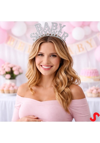 Baby Shower, Parlak Metal Görünümlü Plastik Taç - Gümüş 0-99
