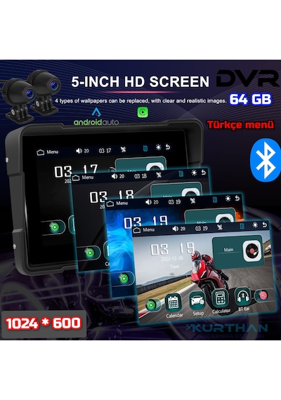 2 Tekerli Araçlar İçin 5'' Dvr Monitör + Ön Ve Arka Kamera Carplay Ve Android Auto