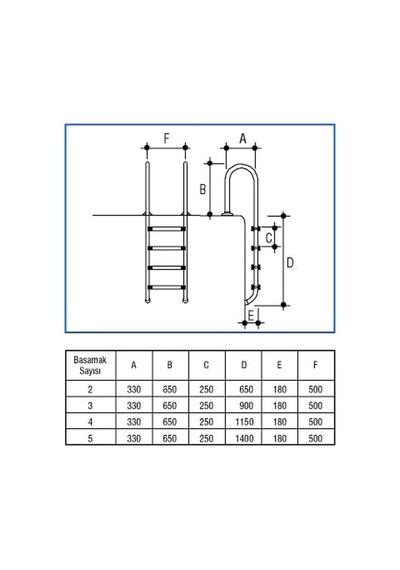 Havuz Merdiveni 3 Basamak U Model 304