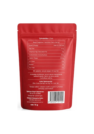 Çilek Kuru Meyve Cipsi - Dondurularak Kurutulmuş Freeze Dried Çıtır Çilek - 15 Gr