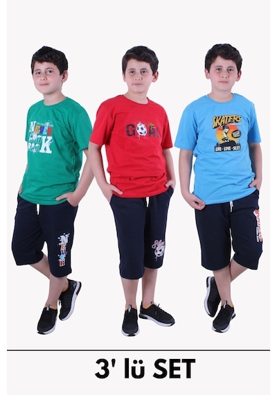 Fyk Kids 3'lü Erkek Çocuk Alt-üst Kapri-tişört Takım Yeşil