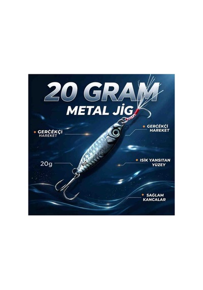 20 Gr Metal Jig Balık Avı Kaşığı Parlak Gümüş Renk Balık Desenli Işık Yansıtıcı Güçlü Iğneli Av