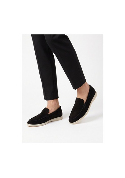 Komcero Siyah Hakiki Deri Şık Rahat Espadril Erkek Casual Ayakkabı Loafer 6k020-217