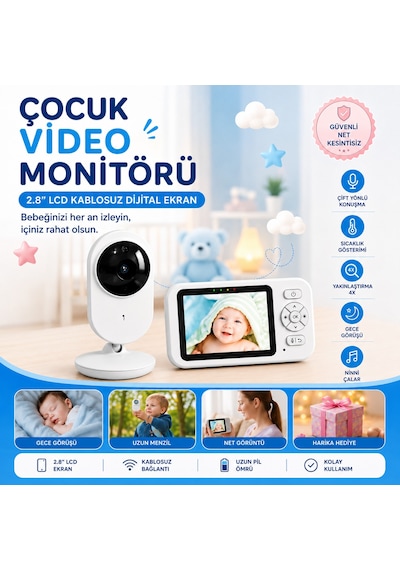 Bebek Kamerası Lcd Ekranlı Gece Görüşlü Bebek Telsizi Bebek Odası Kamerası Monitörü