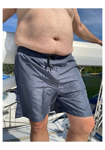 Miami Beach Erkek Büyük Beden Füme Hızlı Kuruyan Kumaş Tek Arka Cepli Standart Boy Mayo Deniz Şortu Füme