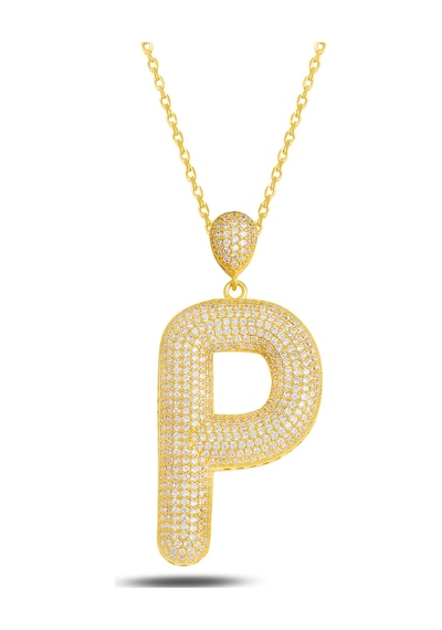 Brezza Lusso Jewelry 18k Serie Oro P Harfi Kadın Gümüş Kolye 50 CM 50 CM