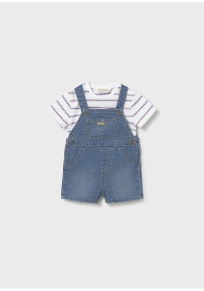 Erkek Bebek Denim Kısa Tulum Tişört Takım 1623 Mavi