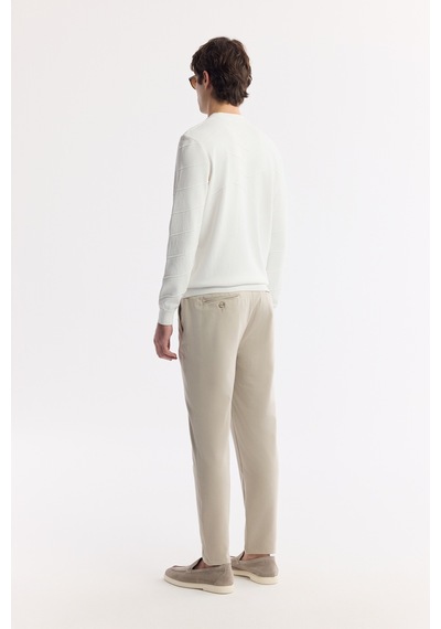 Avva Erkek Ekru Bisiklet Yaka Dokulu Rayon Tüylenmeyen Regular Fit Triko Kazak A51y5022