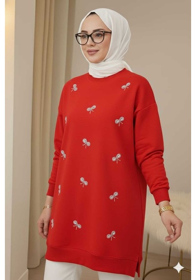 Azram Fiyonk Pul Ve İnci İşlemeli Tesettür Tunik Bordo Bordo