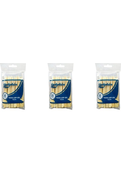 Dolphin Ahşap Yassı Tutamaklı Saplı Çöp Şiş - Boy : 12 Cm. - 50 Adetlik 3 Paket