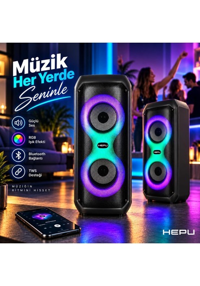 Hp-ms04 Taşınabilir Bluetooth Hoparlör 10w Güç Dahili Şarj Edilebilir Batarya Led Işık Efektli Kablosuz Speaker