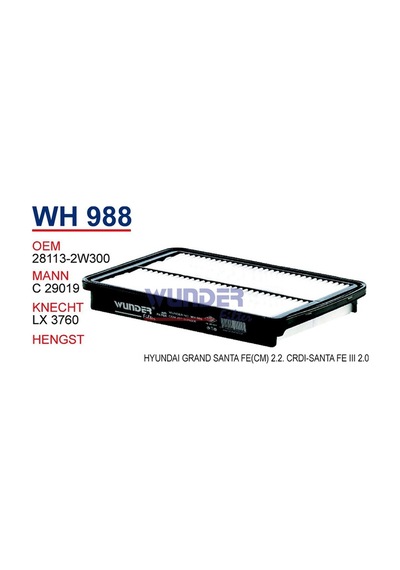 WUNDER WH988 HAVA FİLTRESİ - KIA SORENTO II(XM) 2.0 CRDi-2.0 CRDi