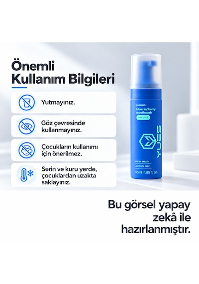 Yues Köpük Ağız Gargarası Alkolsüz Mavi Ahududu Aromalı 55 Ml