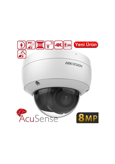 Hıkvısıon Ds-2cd2183g2-ıu 8mp 4mm 120db 512gb Sd Dahili Mik.acusense Ip67 Ik10 Dome Kamera 30 Mt