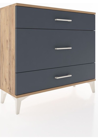 Arges Şifonyer 3 Çekmeceli 88x30x80 Çam-antrasit Atlas Çam