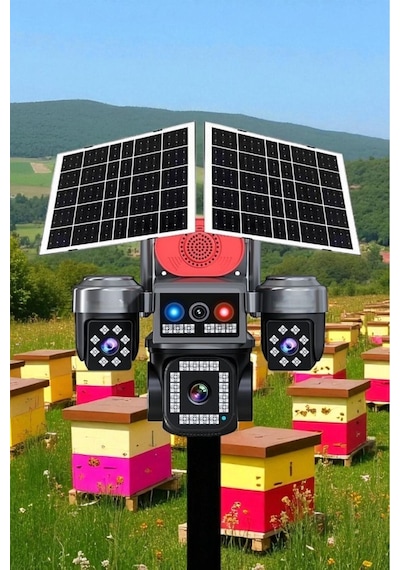 4 Kameralı E-sım Güneş Enerjili Güvenlik Kamerası Çift Güneş Pa