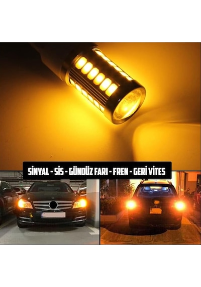 2 Adet T20 Led Ampul Mercekli 33 Ledli Çift Duy Turuncu