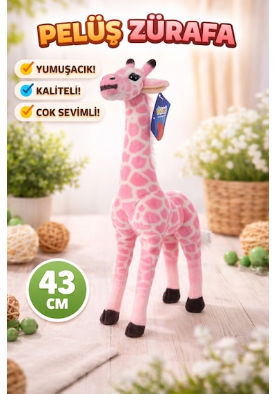 Peluş Zürafa 43 Cm Yumuşak Dokulu Sevimli Oyuncak Pembe