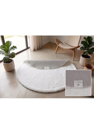 Beyaz Tavşan Tüyü Halı Yuvarlak Cotton Taban