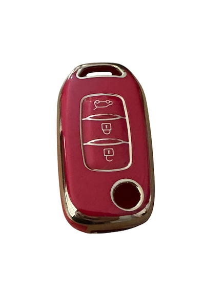 Autohan Keys 3 Butonlu Nano Anahtar Kılıfı Renault Megane 4, Clio 5, Captur, Taliant, Express İçin, Kırmızı Altın