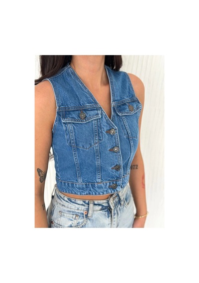 A02teks Kot Jeans Kadın Yelek - Mi Mavi