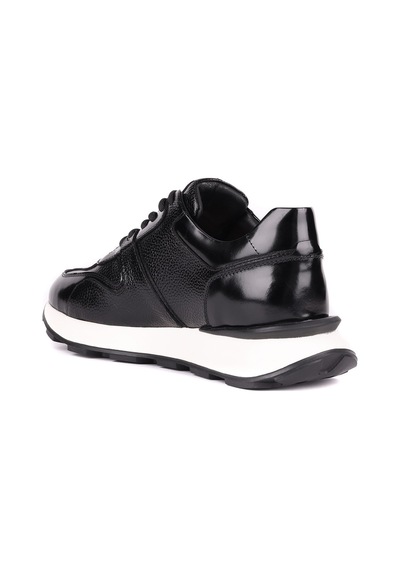 Shoetyle - Hakiki Deri Siyah Renk Günlük Erkek Sneaker - 610-1017-1657