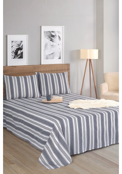 Sport Çizgili Çarşaf + Yastık Kılıfı Seti Tek Kişilik Soft Line Antrasit Antrasit