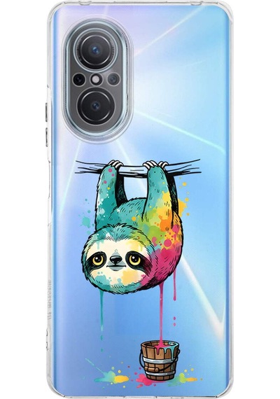 Huawei Nova 9 Se İle Uyumlu Splash Tembel Hayvan Tasarımlı Şeffaf Silikon Kılıf Şeffaf