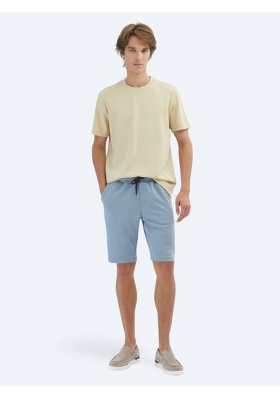 Kip Açık Sarı Düz Bisiklet Yaka T-shirt Açık Sarı