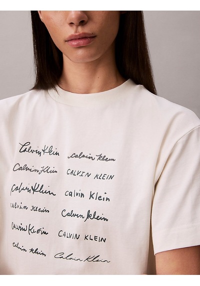 Calvin Klein Kadın Ss Boxy Fit Grafik Detaylı Crop T-shirt-15536 Taş Rengi