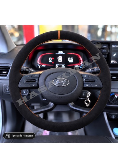 Hyundai Bayon Dikme Direksiyon Kılıfı Full Alcantara Süet Taba Yüzük Ve Taba Dikiş 2021-2026 Siyah