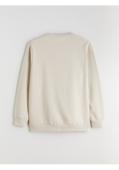 Lcwaıkıkı Classic Bej Büyük Beden Bisiklet Yaka Baskılı Kalın Erkek Sweatshirt