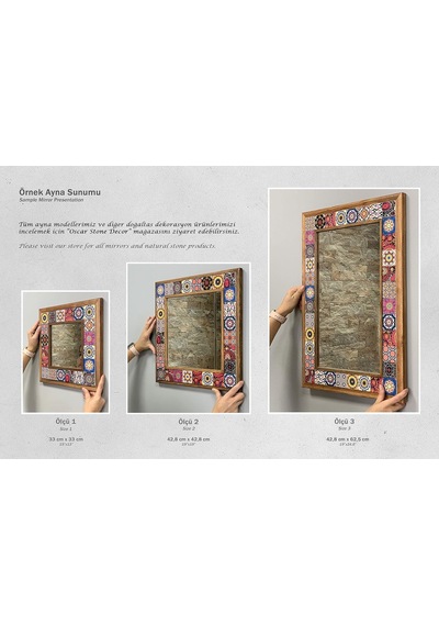 Ayrex Oscar Stone Decor Masif Çerçeveli Mozaik Taş Ayna 43 Cm X 63 Cm Mexican Diğer