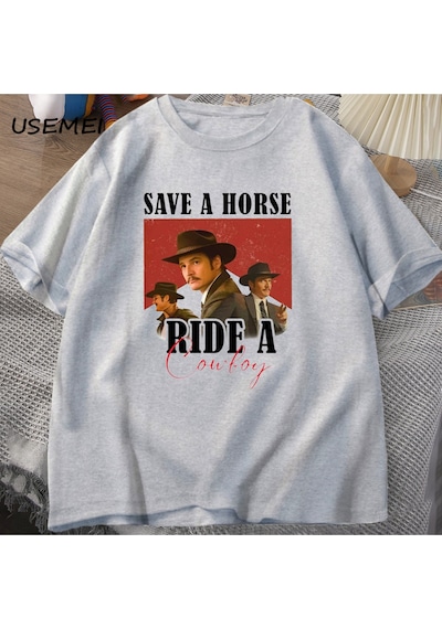 Flood Of Style Pedro Pascal T-shirt Kovboy Grafik Tshirt Bir At Binmek Bir Kovboy Tees Pablo Escobar Lats Of Gri