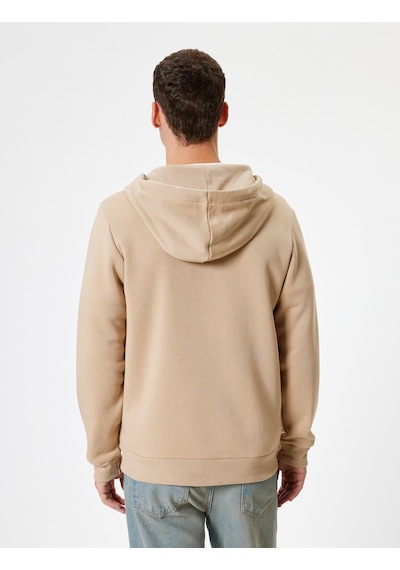 Koton Fermuarlı Sweatshirt Kapşonlu Cep Detaylı Pamuk Karışımlı Bej 5wam70016mk Ekru