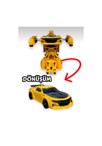 Robota Dönüşen Araba - Tek Hamlede Otomatik Dönüşüm, Sürtmeli Mekanizma Sarı Spor Araba Robot Oyuncak