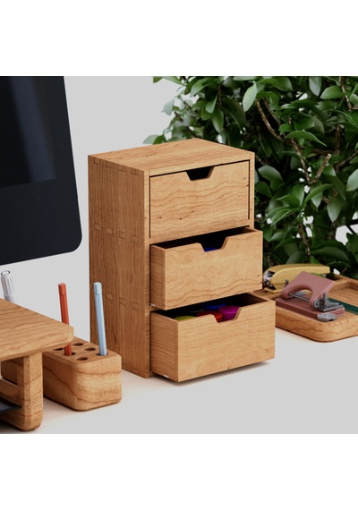 Desna Üç Katlı Üç Çekmeceli Mini Dolap - Kiraz 34 Cm Uzunluk X 12.1 Cm Derinlik X 27.2 Cm Woodsaka Doğal Ahşap